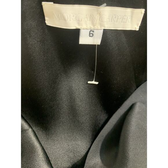 MORGAN CARPER Anthropologie Black Sateen Shift Dress with Back Ruffles Sz 6 - Picture 7 of 13